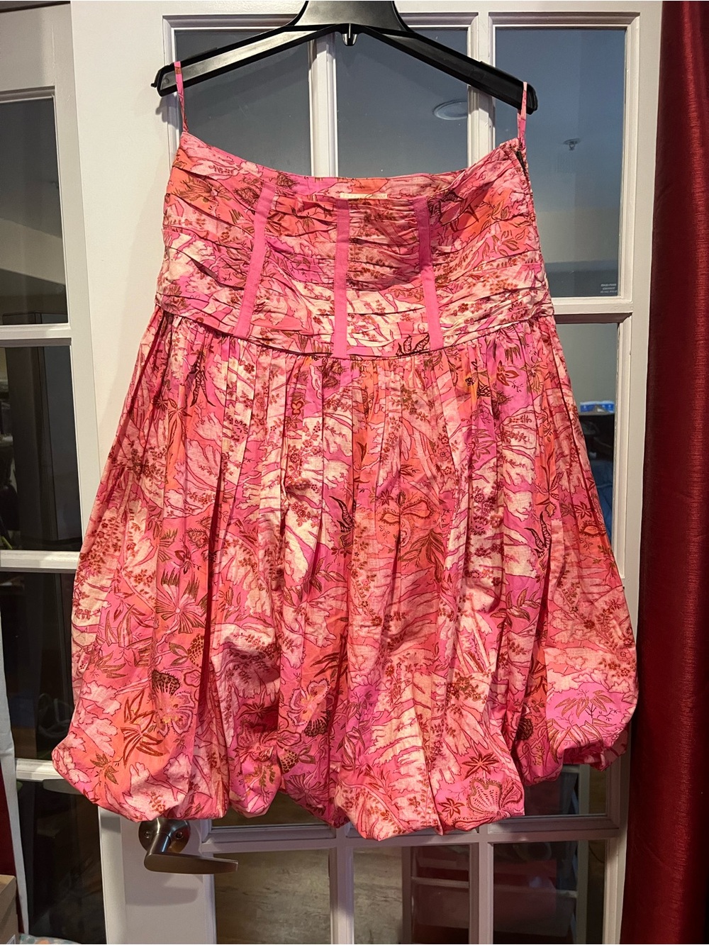 Ulla Johnson Pink Floral Bubble-Hem A-Line Skirt